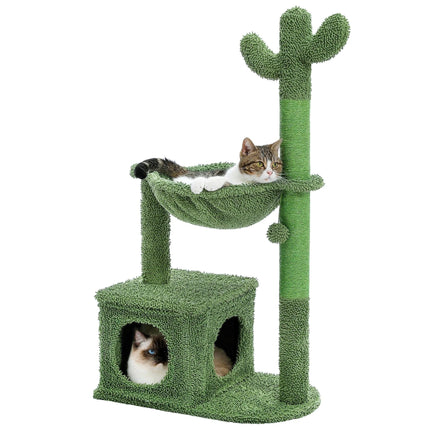 Cactus Cat Tree with Lagre Condo, Hammock, Dangling Ball, Small Cat Tower, Cat Scratching Post for Indoor, Cat Toys AMT0195GN / M / france