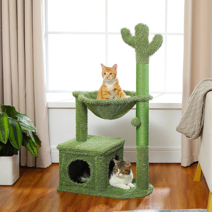 Cactus Cat Tree with Lagre Condo, Hammock, Dangling Ball, Small Cat Tower, Cat Scratching Post for Indoor, Cat Toys AMT0195GN / M / france
