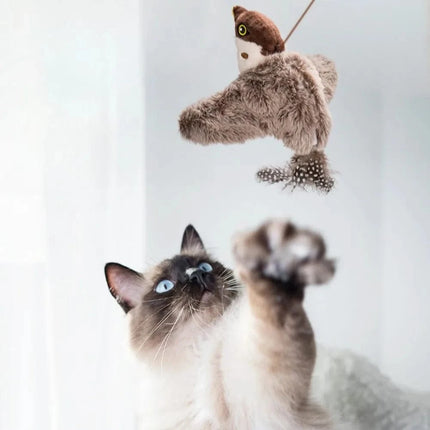Simulated Bird Cat Toy Touch Sensitive Plush Toy Rechargeable Chirping Flapping Bird Cat Toy Touch Squeak Bird Plush Toy Brown