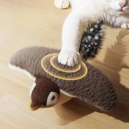 Simulated Bird Cat Toy Touch Sensitive Plush Toy Rechargeable Chirping Flapping Bird Cat Toy Touch Squeak Bird Plush Toy Brown