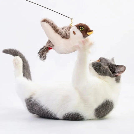 Simulated Bird Cat Toy Touch Sensitive Plush Toy Rechargeable Chirping Flapping Bird Cat Toy Touch Squeak Bird Plush Toy Brown